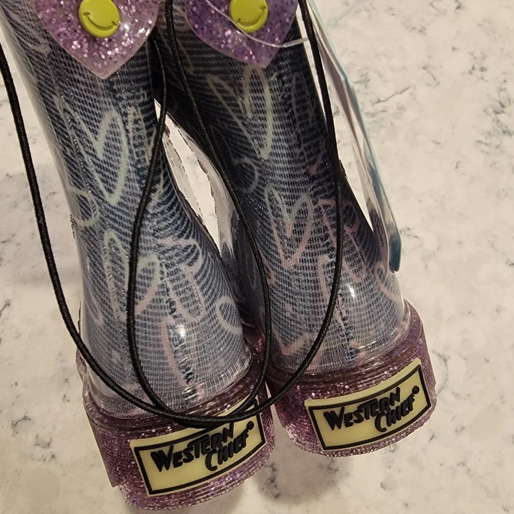 Western Chief Toddler Girls' Ombre Heart Glitter Sirena Rain Boots Size 5 NWT